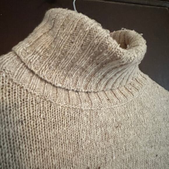 VINCE Turtleneck Sweater Chunky Wool Blend Oversized Speckled Beige XS Preppy - Picture 6 of 11